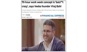 70-hour work week concept is ‘bats**t crazy’, says Veeba founder Viraj Bahl