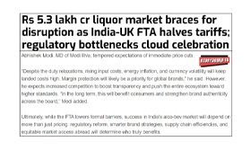 Rs 5.3 lakh cr liquor market braces for disruption as India-UK FTA halves tariffs; regulatory bottlenecks cloud celebration